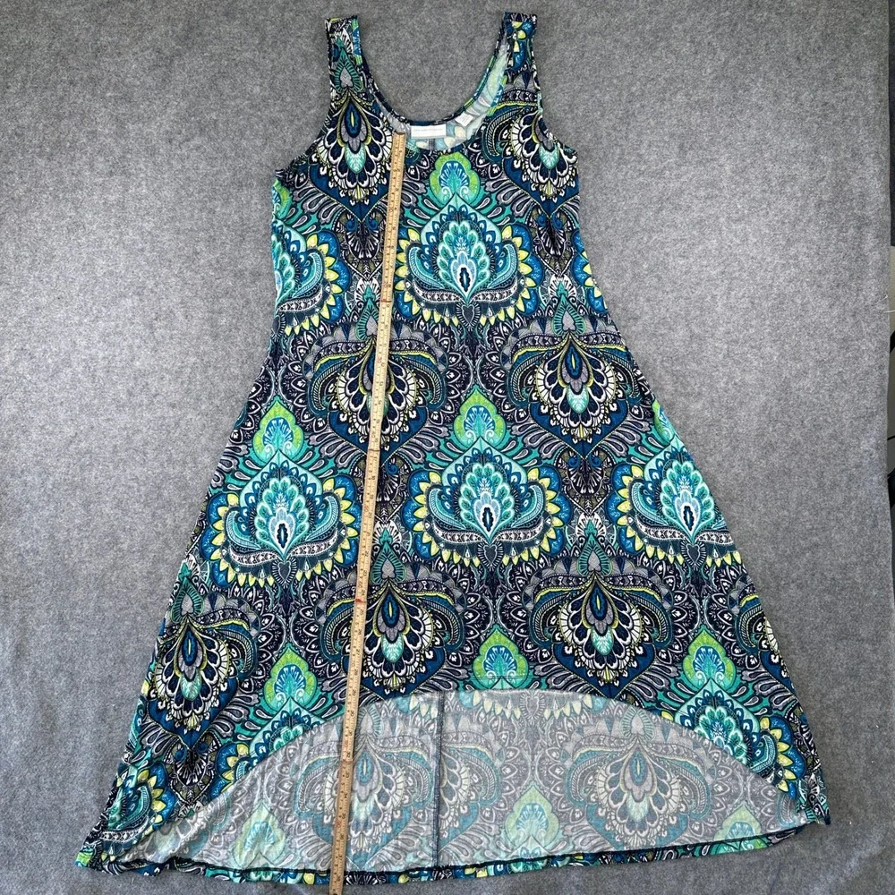 New York & Company Womens High Low Tank Dress M Blue Paisley Stretch Jersey